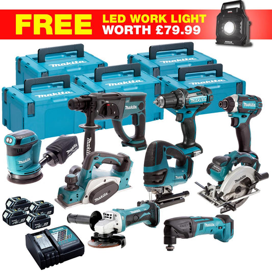 Makita 18V 10 Piece Combo Kit with 4 x 5.0Ah Batteries & Charger T4TKIT-27802