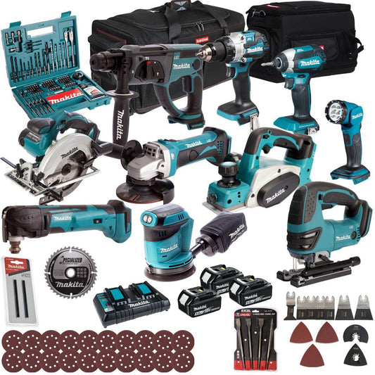Makita 18V 10 Piece Combo Kit with 3 x 5.0Ah Battery Charger & Accessories Set T4TKIT-17226